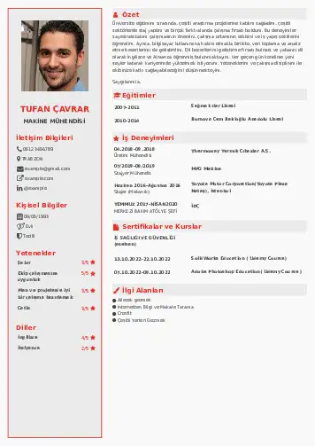 Makine Mühendisi Cv Örnekleri cv indir